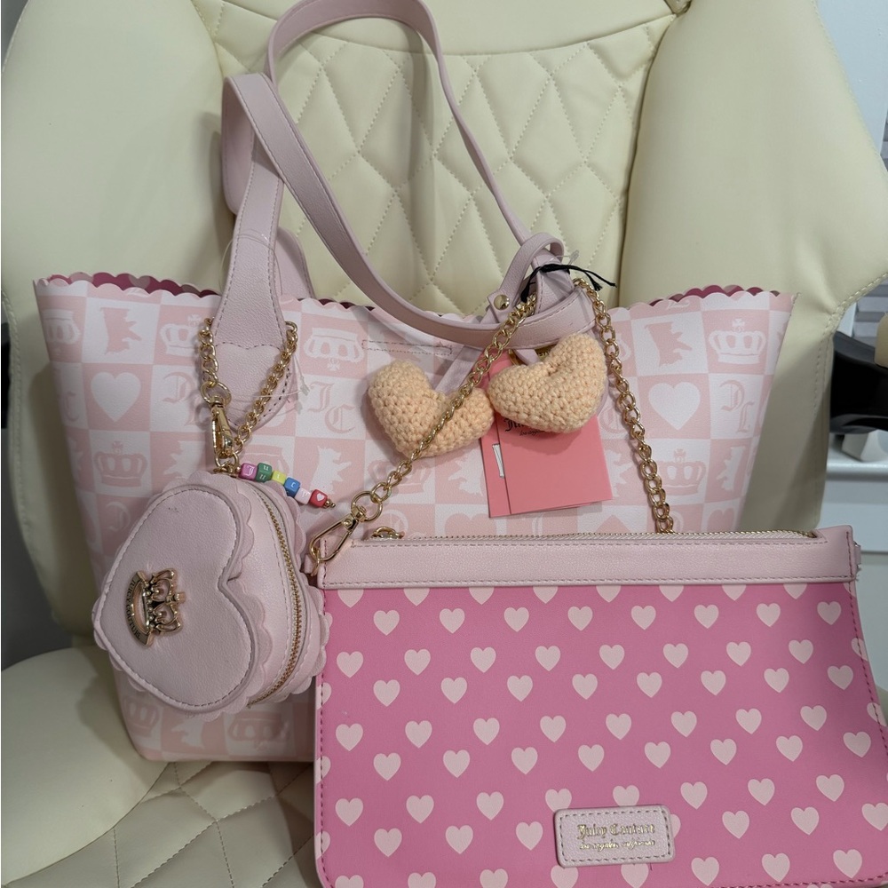 Juicy Couture Pink Heart Tote and Crossbody Set